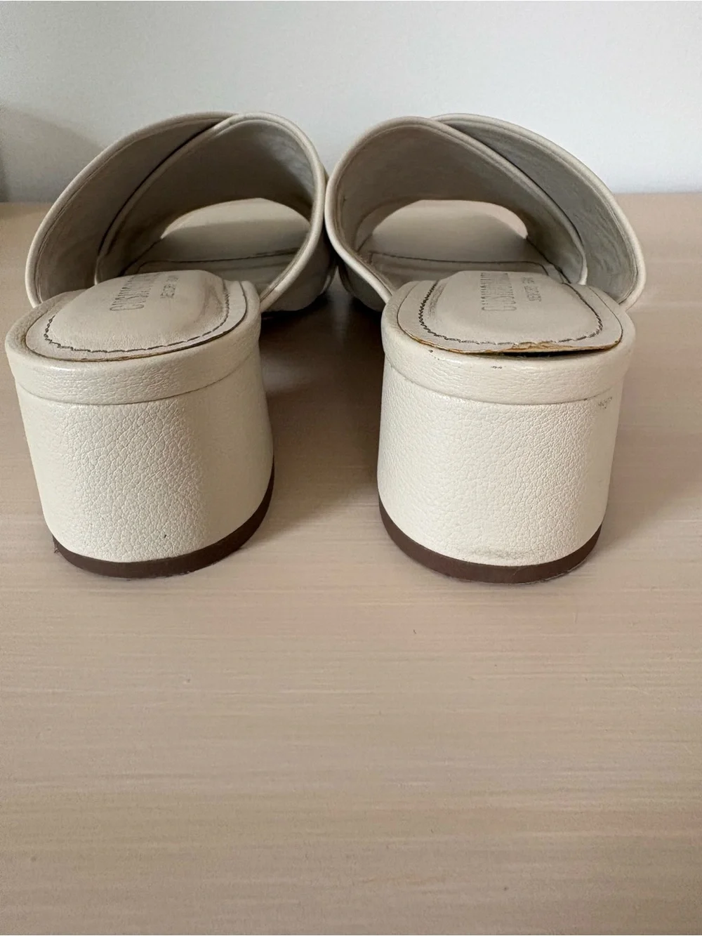Cushionaire Women's Cream Cross-Band Slide Heels